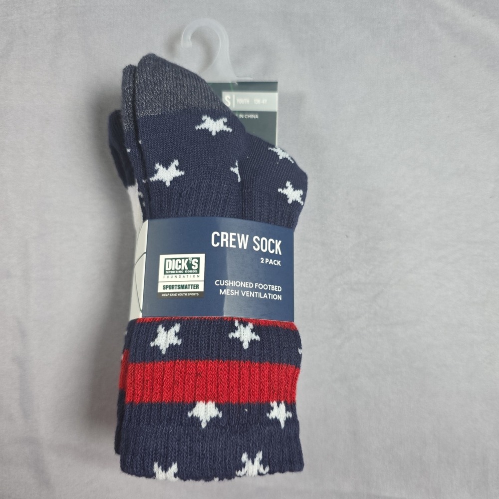 Dick's Sporting Goods Patriotic Stars & Stripes Crew Socks 2 Pack size 13K-4Y